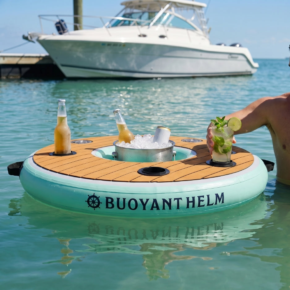 Buoyant Helm floating bar beside a boat